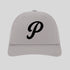 Gray cap with a black letter 'P' on a light gray background